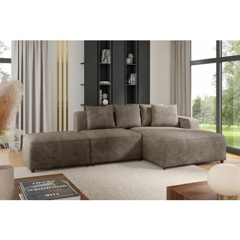 Ecksofa Designersofa MEGAN XS inkl. Hocker Stoff Poso Cappuccino Ottomane Rechts