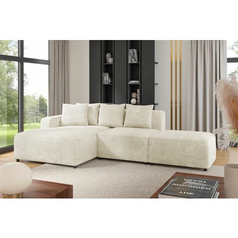 Ecksofa Designersofa MEGAN XS inkl. Hocker Stoff Poso Creme Ottomane Links