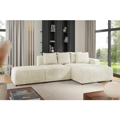 Ecksofa Designersofa MEGAN XS inkl. Hocker Stoff Poso Creme Ottomane Rechts