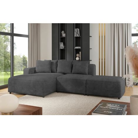 Ecksofa Designersofa MEGAN XS inkl. Hocker Stoff Poso Dunkelgrau Ottomane Links