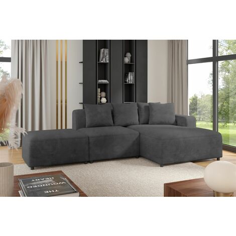 Ecksofa Designersofa MEGAN XS inkl. Hocker Stoff Poso Dunkelgrau Ottomane Rechts