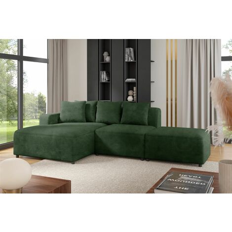 Ecksofa Designersofa MEGAN XS inkl. Hocker Stoff Poso Dunkelgrün Ottomane Links