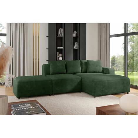 Ecksofa Designersofa MEGAN XS inkl. Hocker Stoff Poso Dunkelgrün Ottomane Rechts