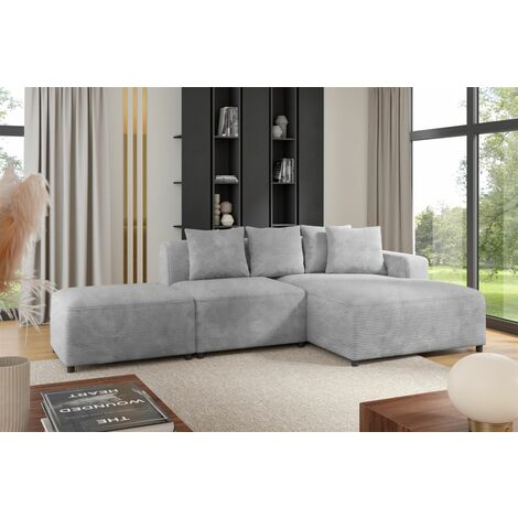 Ecksofa Designersofa MEGAN XS inkl. Hocker Stoff Poso Hellgrau Ottomane Rechts