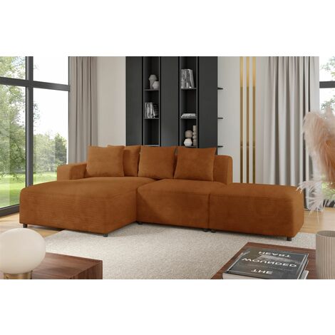 Ecksofa Designersofa MEGAN XS inkl. Hocker Stoff Poso Rostbraun Ottomane Links