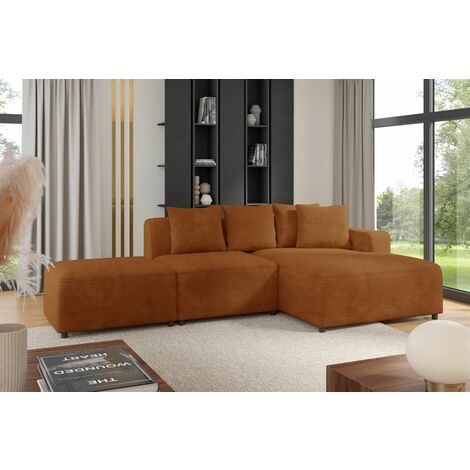 Ecksofa Designersofa MEGAN XS inkl. Hocker Stoff Poso Rostbraun Ottomane Rechts