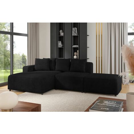 Ecksofa Designersofa MEGAN XS inkl. Hocker Stoff Poso Schwarz Ottomane Links