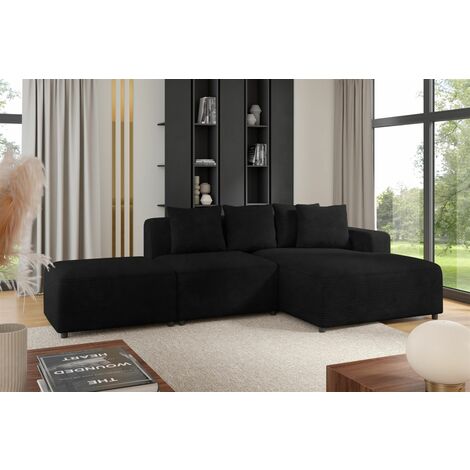 Ecksofa Designersofa MEGAN XS inkl. Hocker Stoff Poso Schwarz Ottomane Rechts