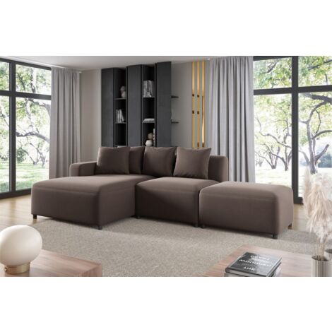 Ecksofa Designersofa MEGAN XS inkl. Hocker Stoff Salvador Braun Ottomane Links