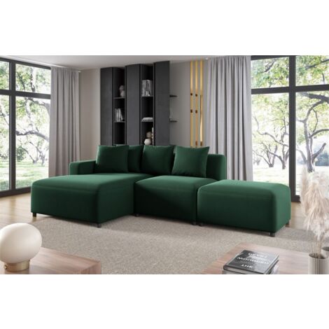 Ecksofa Designersofa MEGAN XS inkl. Hocker Stoff Salvador Dunkelgrün Ottomane Links