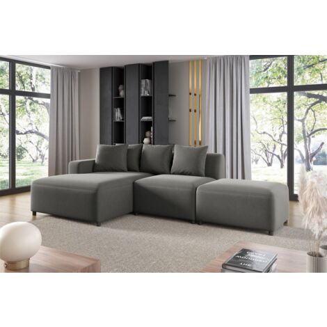 Ecksofa Designersofa MEGAN XS inkl. Hocker Stoff Salvador Grau Ottomane Links