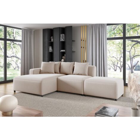 Ecksofa Designersofa MEGAN XS inkl. Hocker Stoff Salvador Hellbeige Ottomane Links