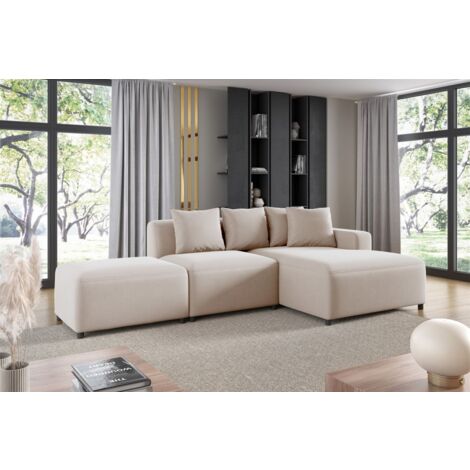 Ecksofa Designersofa MEGAN XS inkl. Hocker Stoff Salvador Hellbeige Ottomane Rechts
