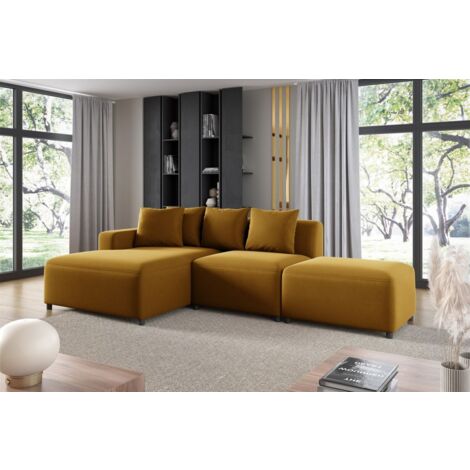 Ecksofa Designersofa MEGAN XS inkl. Hocker Stoff Salvador Honiggelb Ottomane Links