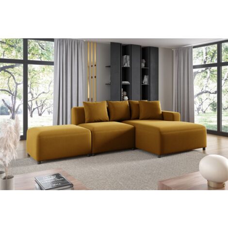 Ecksofa Designersofa MEGAN XS inkl. Hocker Stoff Salvador Honiggelb Ottomane Rechts
