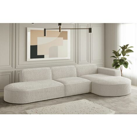 Ecksofa Designersofa PALMA in Stoff Ascot Beige Ottomane Rechts