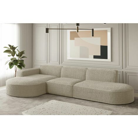 Ecksofa Designersofa PALMA in Stoff Ascot Champagne Ottomane Links