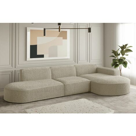 Ecksofa Designersofa PALMA in Stoff Ascot Champagne Ottomane Rechts
