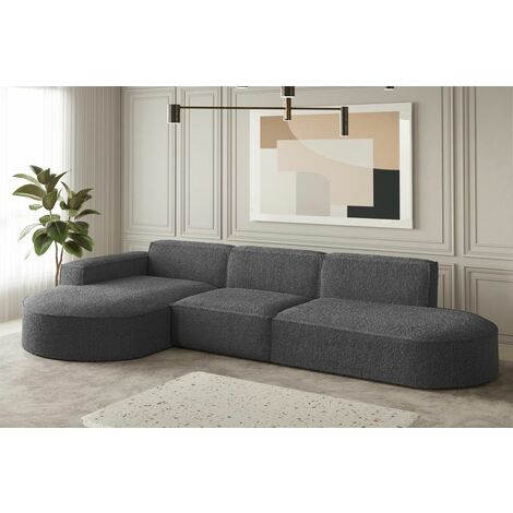 Ecksofa Designersofa PALMA in Stoff Ascot Graphitgrau Ottomane Links