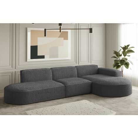 Ecksofa Designersofa PALMA in Stoff Ascot Graphitgrau Ottomane Rechts