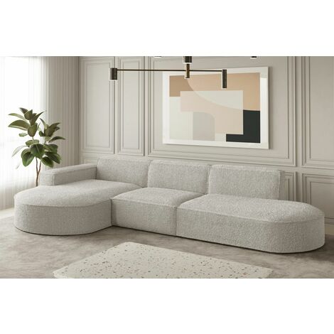 Ecksofa Designersofa PALMA in Stoff Ascot Pearl Ottomane Links