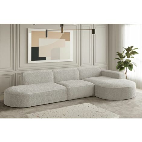 Ecksofa Designersofa PALMA in Stoff Ascot Pearl Ottomane Rechts