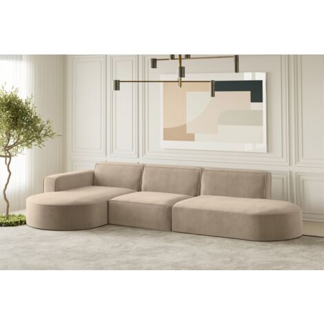 Ecksofa Designersofa PALMA in Stoff Noel Beige Ottomane Links