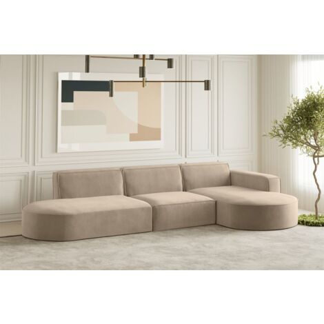 Ecksofa Designersofa PALMA in Stoff Noel Beige Ottomane Rechts