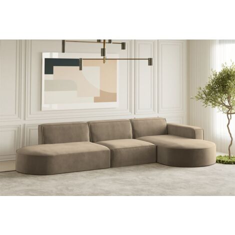 Ecksofa Designersofa PALMA in Stoff Noel Braun Ottomane Rechts