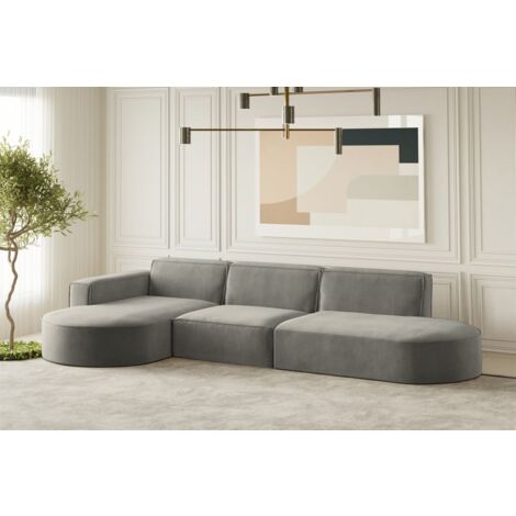 Ecksofa Designersofa PALMA in Stoff Noel Grau Ottomane Links
