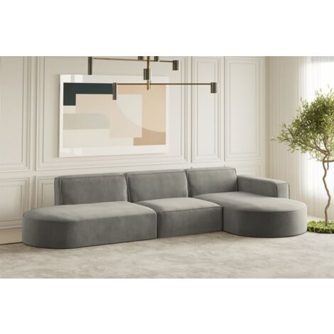 Ecksofa Designersofa PALMA in Stoff Noel Grau Ottomane Rechts