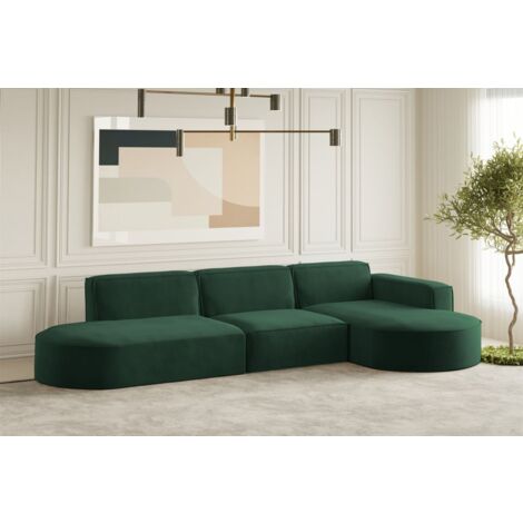 Ecksofa Designersofa PALMA in Stoff Noel Grün Ottomane Rechts