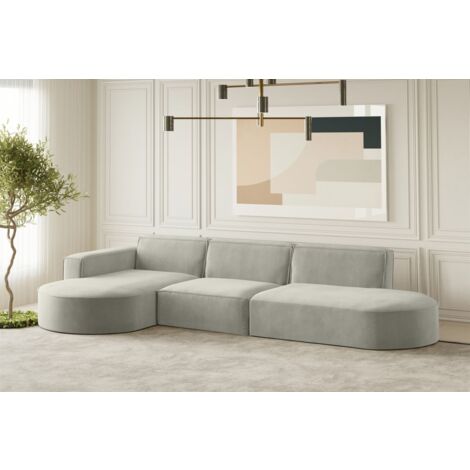 Ecksofa Designersofa PALMA in Stoff Noel Hellgrau Ottomane Links