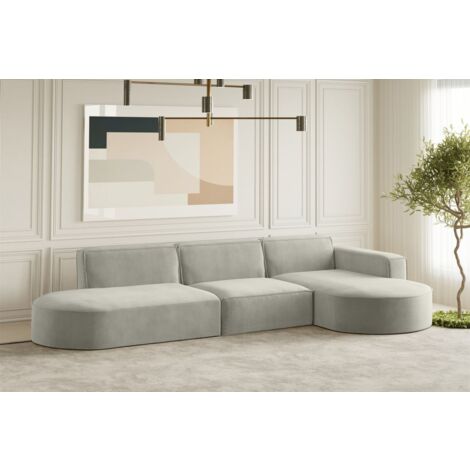 Ecksofa Designersofa PALMA in Stoff Noel Hellgrau Ottomane Rechts
