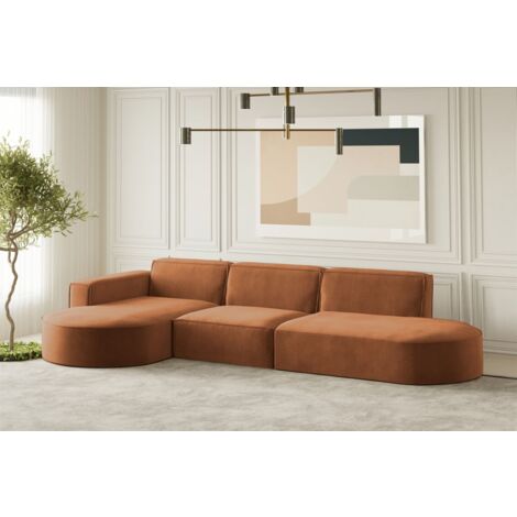 Ecksofa Designersofa PALMA in Stoff Noel Ziegelrot Ottomane Links