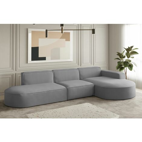 Ecksofa Designersofa PALMA in Stoff Opera Velvet Grau Ottomane Rechts