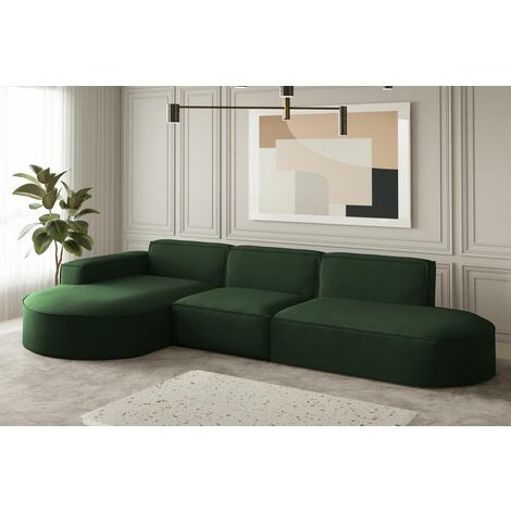 Ecksofa Designersofa PALMA in Stoff Opera Velvet Grün Ottomane Links