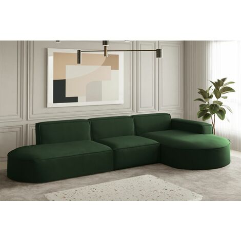 Ecksofa Designersofa PALMA in Stoff Opera Velvet Grün Ottomane Rechts