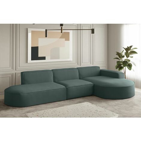 Ecksofa Designersofa PALMA in Stoff Opera Velvet Opalgrün Ottomane Rechts