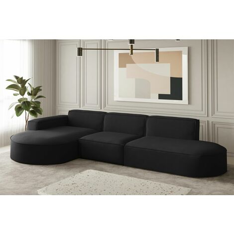 Ecksofa Designersofa PALMA in Stoff Opera Velvet Schwarz Ottomane Links