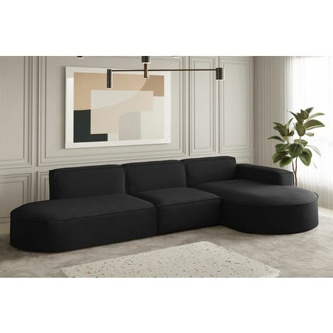 Ecksofa Designersofa PALMA in Stoff Opera Velvet Schwarz Ottomane Rechts