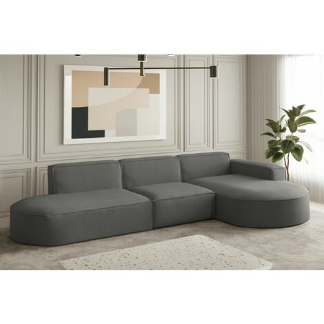 Ecksofa Designersofa PALMA in Stoff Opera Velvet Steel Ottomane Rechts