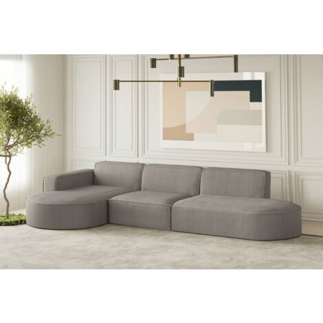 Ecksofa Designersofa PALMA in Stoff Scala Grau Ottomane Links