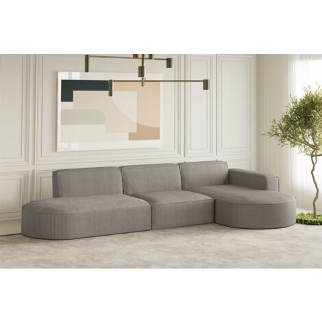 Ecksofa Designersofa PALMA in Stoff Scala Grau Ottomane Rechts