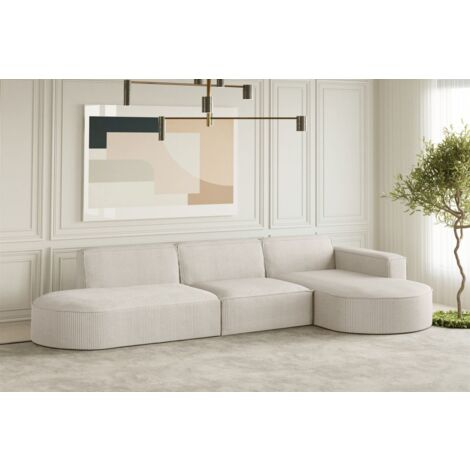 Ecksofa Designersofa PALMA in Stoff Scala Sand Ottomane Rechts
