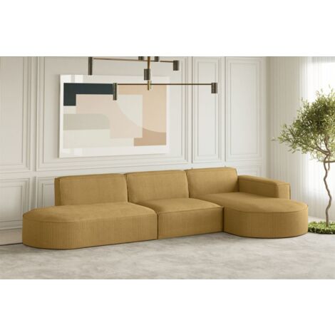 Ecksofa Designersofa PALMA in Stoff Scala Senfgelb Ottomane Rechts