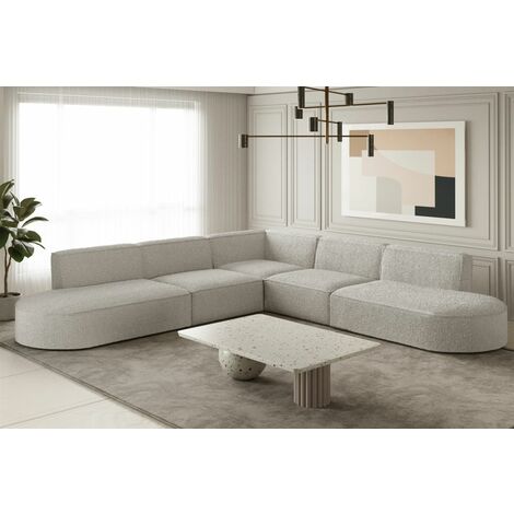 Ecksofa Designersofa PALMA Stoff Ascot Pearl Universal