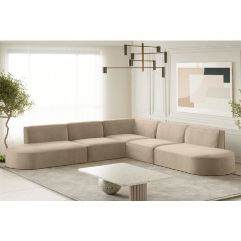Ecksofa Designersofa PALMA Stoff Noel Beige Seite Universal