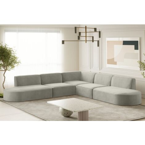 Ecksofa Designersofa PALMA Stoff Noel Hellgrau Seite Universal
