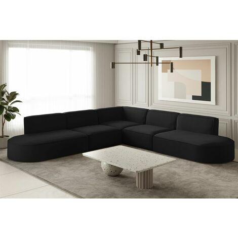 Ecksofa Designersofa PALMA Stoff Opera Velvet Schwarz Seite Universal